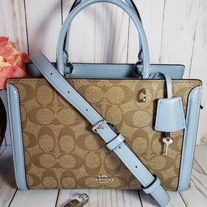 COACH Signature Snake Leather Small Zoe Khaki Blue